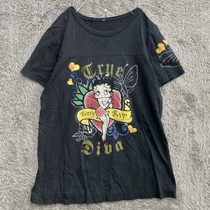 VINTAGE ヴィンテージ Betty Boop ベティーブープ Tシャツ 半袖カットソー 黒 ブラック レディース トップス 最落なし （I23）