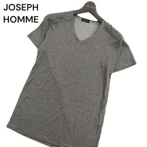 JOSEPH HOMME ジョセフ オム シルク混★ Vネック 半袖 ストレッチ ボーダー カットソー Tシャツ Sz.46　メンズ 灰 日本製　C4T03108_4#D