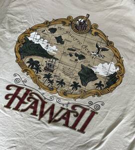 90s FRUIT OF THE LOOM PRINTED　フルーツオブザルーム　MADE IN USA 　T シャツ　HAWAII L ・裾シングル★2857管理番号