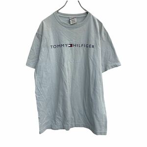 TOMMY HILFIGER 半袖 プリントTシャツ Lサイズくらい トミーヒルフィガー ライトブルー 古着卸 アメリカ仕入 t2206-3153