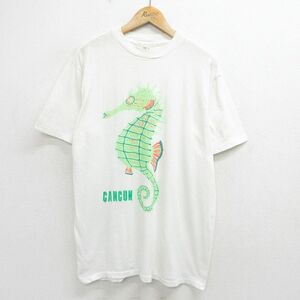 XL/古着 半袖 ビンテージ Tシャツ メンズ 80s タツノオトシゴ クルーネック 白 ホワイト 24jun08 中古