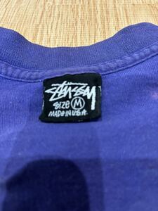 80s old STUSSYプリントTシャツ　USA製　黒タグ　ヴィンテージ　ステューシー　Mサイズ　青