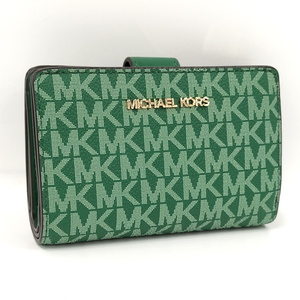 【中古】MICHAEL KORS 二つ折り財布 PVCコーティング グリーン