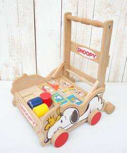 昭和レトロ　当時物　 ＊KB 国際貿易＊SNOOPY & WOODSTOCK スヌーピー　ウッドストック＊押し車つみき　積み木＊WOODYLAND　北海道産天然木