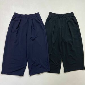 69 UNIQLO ユニクロ AIRism エアリズム ワイド クロップドパンツ 2枚セット サイズS ストレッチ ブラック ネイビー レディース 40726R