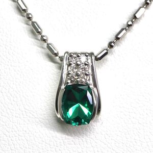 1円〜!!CRECENT VERT(クレサンベール)《Pt950/Pt850 天然ダイヤモンド/エメラルドネックレス》J 約9.4g 約44.5cm diamond ED9/EE2 E74