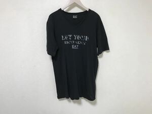 本物エンポリオアルマーニEMPORIOARMANIEA7コットンプリントVネック半袖Tシャツメンズ黒ブラックXXLペルー製