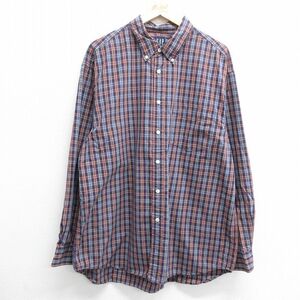 【30%OFF】XL/古着 ギャップ GAP 長袖 ブランド シャツ メンズ 00s ロング丈 大きいサイズ コットン ボタンダウン 紺他 ネイビー チェ 3OF