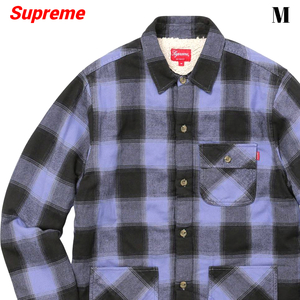 M【Supreme Buffalo Plaid Sherpa Shirt Purple シュプリーム バッファロープラッドシェーパネルシャツ 紫】