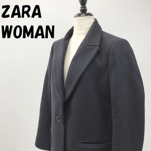 【人気】ZARA WOMAN/ザラ ウーマン チェスターコート ロング 裏地あり ブラック サイズM レディース/S1537