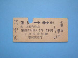 切符 鉄道切符 国鉄 東急 東急電鉄 硬券 乗車券 連絡乗車券 蒲田 → 緑ヶ丘 29-5-14 昭和20年代 (Z335)