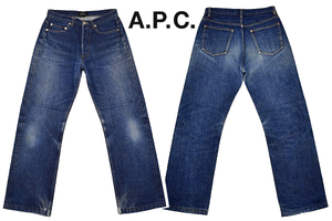 K-4791★A.P.C. RUE DE FLEURUS PARIS アーペーセー★日本製 ヴィンテージ加工 濃紺デニム 赤耳 セルビッチ ストレートジーンズ W-30