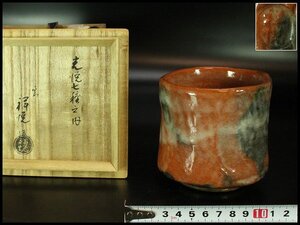 【金閣】茶道具 光悦七種 雪片 写し 筒茶碗 祥悦作 共箱 旧家蔵出 送料無料(A221)