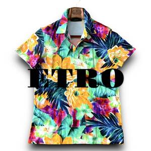 D08 極美品 夏に映える！定価6万 Lサイズ『エトロ ETRO』イタリアンコットン マルチカラー フラワー 半袖 ポロシャツ アートのような逸品！