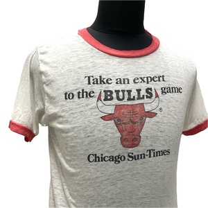 USA古着 80s NBA BULLS リンガー Tシャツ アメリカ製 Lサイズ / Chicago ブルズ ボロ マイケルジョーダン トリム 80年代 ヴィンテージ