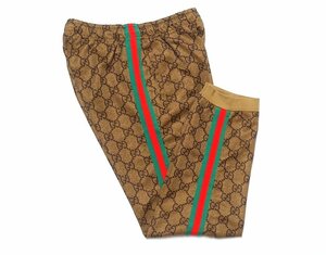 18AW 美品 GUCCI グッチ GGテクニカルジャージー ウェブ サイドライン ジョギングパンツ 523489 キャメル メンズ XS トラックパンツ