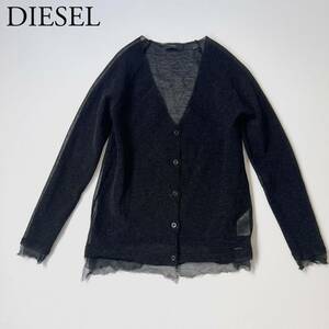 DIESEL ディーゼル シアーカーディガン ナイロン　透け感あり　トップス　Vネック ロゴプレート　羽織　アウター ゆったり レディース