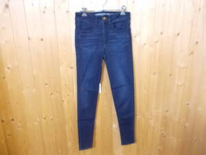 e161◆AMERICAN EAGLE OUTFITTERS SUPER STRETCH ハイライズジーンズ◆アメリカンイーグル レディース US:2 ネイビー スキニーパンツ 6K