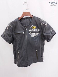 O811b [人気] BATES ベイツ パンチングレザーライダースジャケット XL ブラック 半袖 ジップアップ バイク用品 | その他 G
