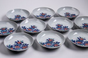 【うつわ】 鍋島焼 色絵紫陽花文中皿 10客 江戸後期 E915A バラ売り可能です 古美術 骨董 古玩 唐物 陶芸 日本料理 懐石 料亭