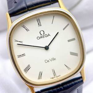 【稼働】オメガ OMEGA デビル DEVILLE メンズ 腕時計 クオーツ QZ ゴールド スクエア コンビベゼル ローマ数字 ヴィンテージ 動作 y3