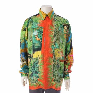 【ヴェルサーチ】Versace　ヴィンテージ ターザン ジャングル 総柄 シルクシャツ マルチカラー 48 【中古】【正規品保証】197308