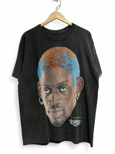 90s デニスロッドマン RODMAN シカゴブルズ BULLS 両面プリント Tシャツ L相当 黒 ブラック NBA バスケット