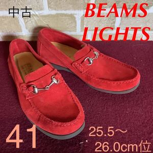 【売り切り!送料無料!】A-281 BEAMS LIGHTS!モカシン!ビットローファー!41 25.5cm〜26.0cm位!赤!レッド!タッセル!中古!