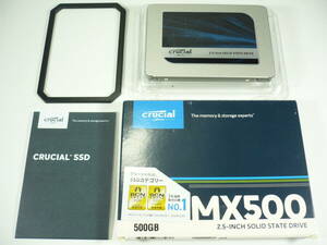 【♪未使用に近い♪】 Crucial MX500 500GB 3D NAND SATA 2.5インチ 7mm（9.5mmアダプター付き）内蔵型SSD クルーシャル SSD 【No56】