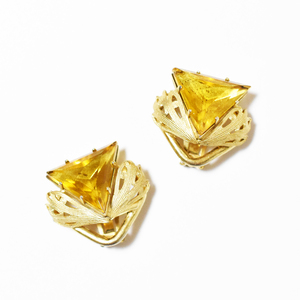 Vintage　1950′s　goldmetal triangle yellow　glass earrings