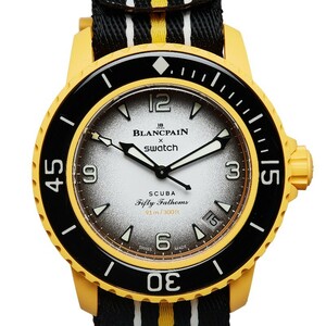 スウォッチ ×ブランパン PACIFIC OCEAN 腕時計 SO35P100 自動巻き ホワイト ブラック文字盤 プラスチック ナイロン メンズ【中古】