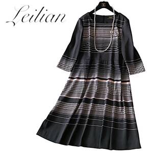 B21◆極美品 レリアン Leilian 大きいサイズ 11 L前後 ゆったり ワンピース 身幅48cm ストレッチ 涼しい サラリ 薄手 綺麗なシルエット春夏