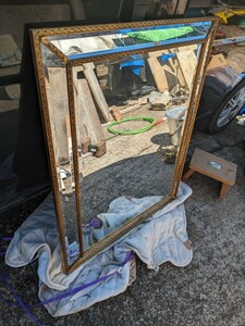 鏡　壁掛け鏡 アンティーク 壁掛け ミラー ウォールミラー 壁掛けミラー 姿見 鏡　古い？　横76×96センチ　ビンテージ？　モダン