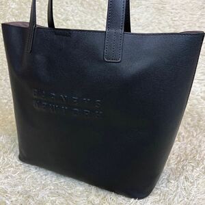 極美品/A4収納 バーニーズニューヨーク BARNEYS NEWYORK エンボスロゴ トートバッグ ビジネスバッグ ハンドバッグ 黒 ブラック レザー 本革