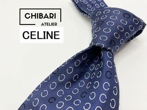 【超美品】CELINE　セリーヌ　全面ロゴ柄　ネクタイ　3本以上送料無料　ネイビー　0905162