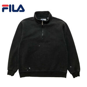 【期間限定SALE】USA 古着 スウェット トレーナー FILA フィラ ハーフジップ ロゴ 刺繍 ブラック メンズM BD0303