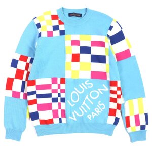 美品▼LOUIS VUITTON ルイヴィトン 21SS 1A8P48 ディストーテッド ジャイアントダミエ ウール100% クルーネック ニットセーター S 正規品