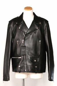 サンローラン モーターサイクルジャケット ブラック サイズ50 SAINT LAURENT Motorcycle Jacket in Plunged Lambskin 484284 Y5YA2 新品