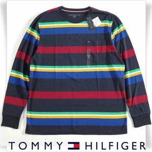 新品1円～★TOMMY HILFIGER トミー ヒルフィガー メンズ 長袖クルーネックボーダーTシャツ L コットン綿100% 本物◆5712◆