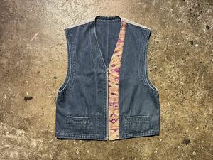 COMME des GARCONS HOMME PLUS コムデギャルソンオムプリュス 92ss エスニック刺繍切替 デニムベスト ジップアップ 1992ss 