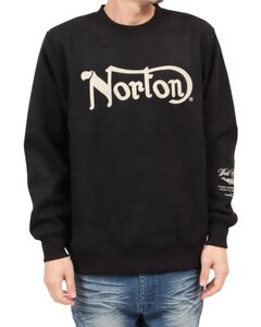 Norton ノートン トレーナー 243N1309 裏ボア モイスト スウェード チェーン 刺繍 ロゴ トレーナー 暖かい 防寒 ブラック XL 新品