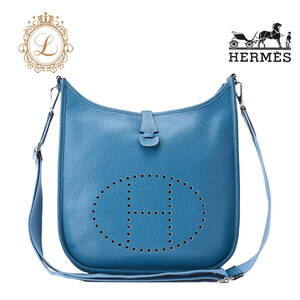 HERMES エルメス エブリンPM 2ドゥ ショルダーバッグトリヨンクレマンス ブルージーン Blue jean（シルバー金具）レディースバッグ　ブラン