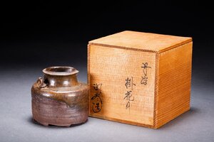 【善古堂】某有名オークション買入 時代物 丹波焼 陶谷造 掛花瓶 共箱 花生 花入 骨董品 古美術0925-76S03　