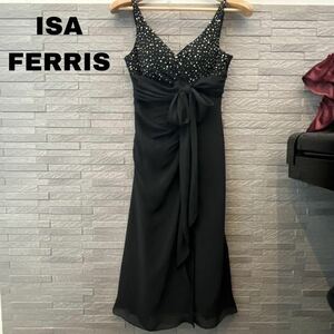 イサフェリス ISA FERRIS キャバドレス ナイトドレス　スリット入り　黒・ブラック　ミディアムワンピース・キャミワンピ　カシュクール