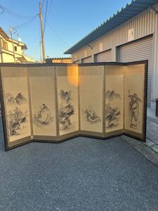 【お引き取り限定 ※兵庫県たつの市より個人出品】屏風 詳細不明 六曲一双　木箱入り【発送不可】 