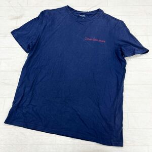 1449◎ Calvin Klein Jeans カルバンクライン ジーンズ トップス tシャツ カットソー 半袖 ワンポイント ロゴ プリント ネイビー メンズS