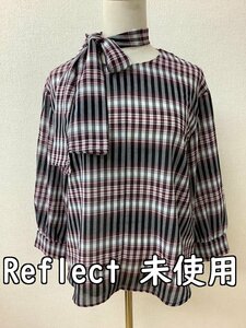 リフレクト (Reflect) タグ付き未使用 定価16500円 白×黒×えんじチェック ブラウス 透け感あり サイズ11/L