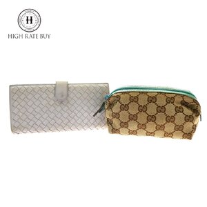 1円スタート 小物 2点セット GUCCI グッチ BOTTEGA VENETA ボッテガヴェネタ ポーチ 二つ折り長財布 GGキャンバス イントレチャート レザー