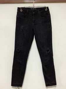 M-1093 ZARA BASIC DENIM DEPT ブラックデニム 06 ダメージ加工 レディース ブラックジーンズ スリム カットオフ