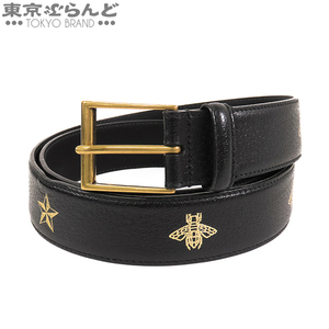 101722604 グッチ GUCCI ビー 蜂 スター 星 495125 ブラック ゴールド金具 レザー 95 / 38 ベルト メンズ